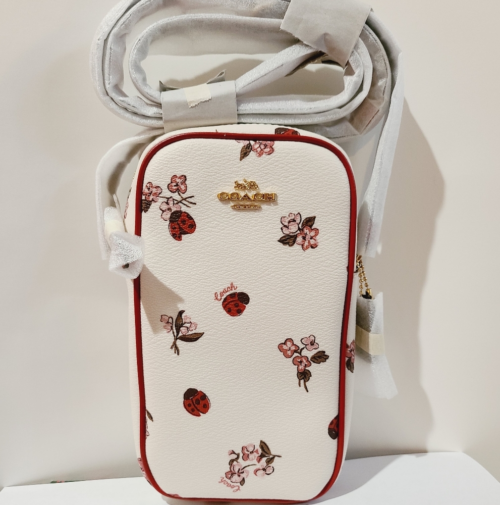 North/South Zip Phone Crossbody With Ladybug Floral Print